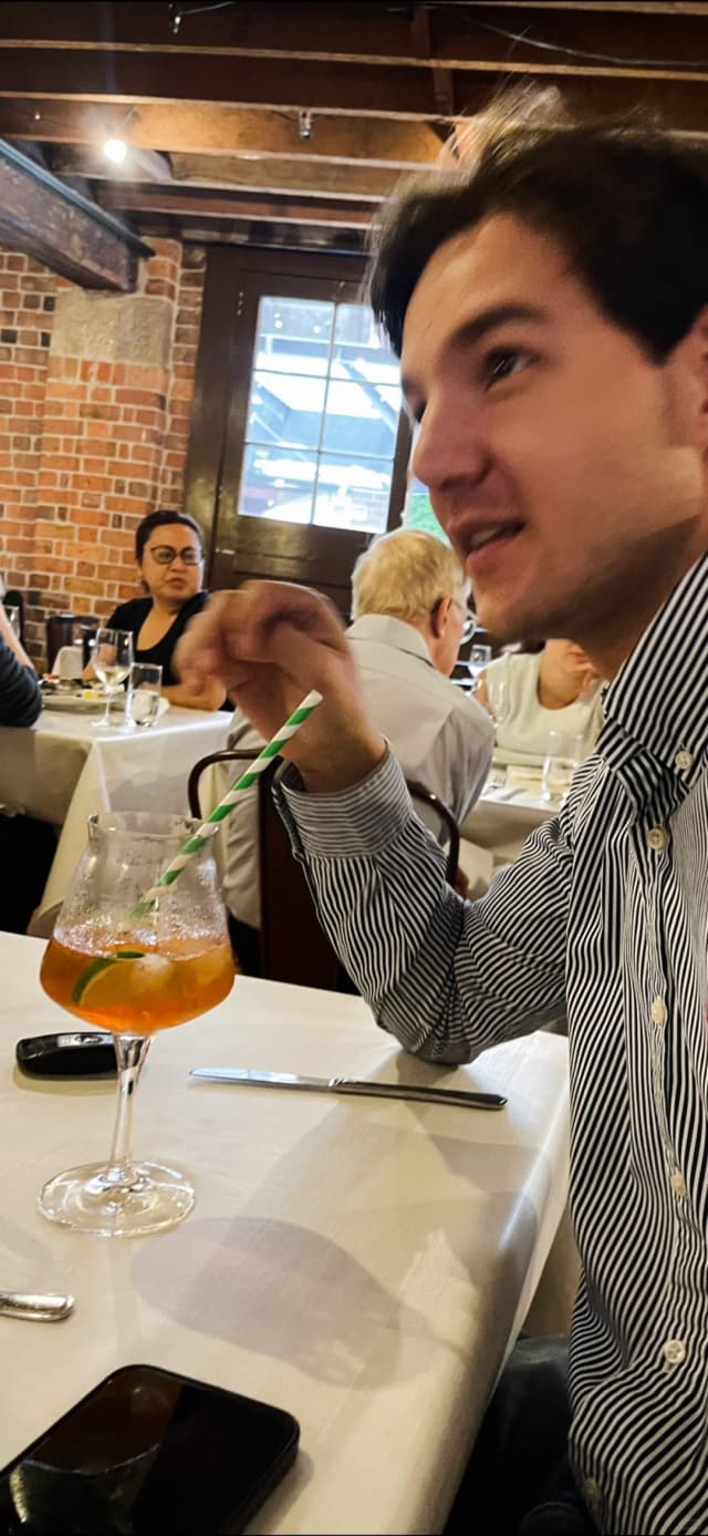 After running, they have coffee and croissants together.