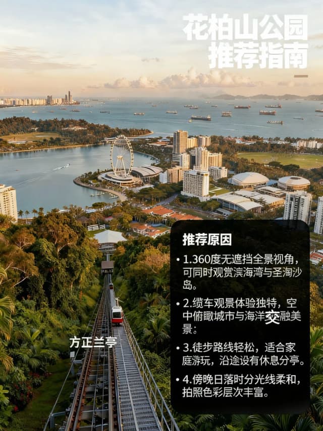 At Mount Faber Park, you can climb to the top for free to get a panoramic view; the sunset glow is breathtakingly beautiful, and every photo you take is an atmospheric masterpiece.